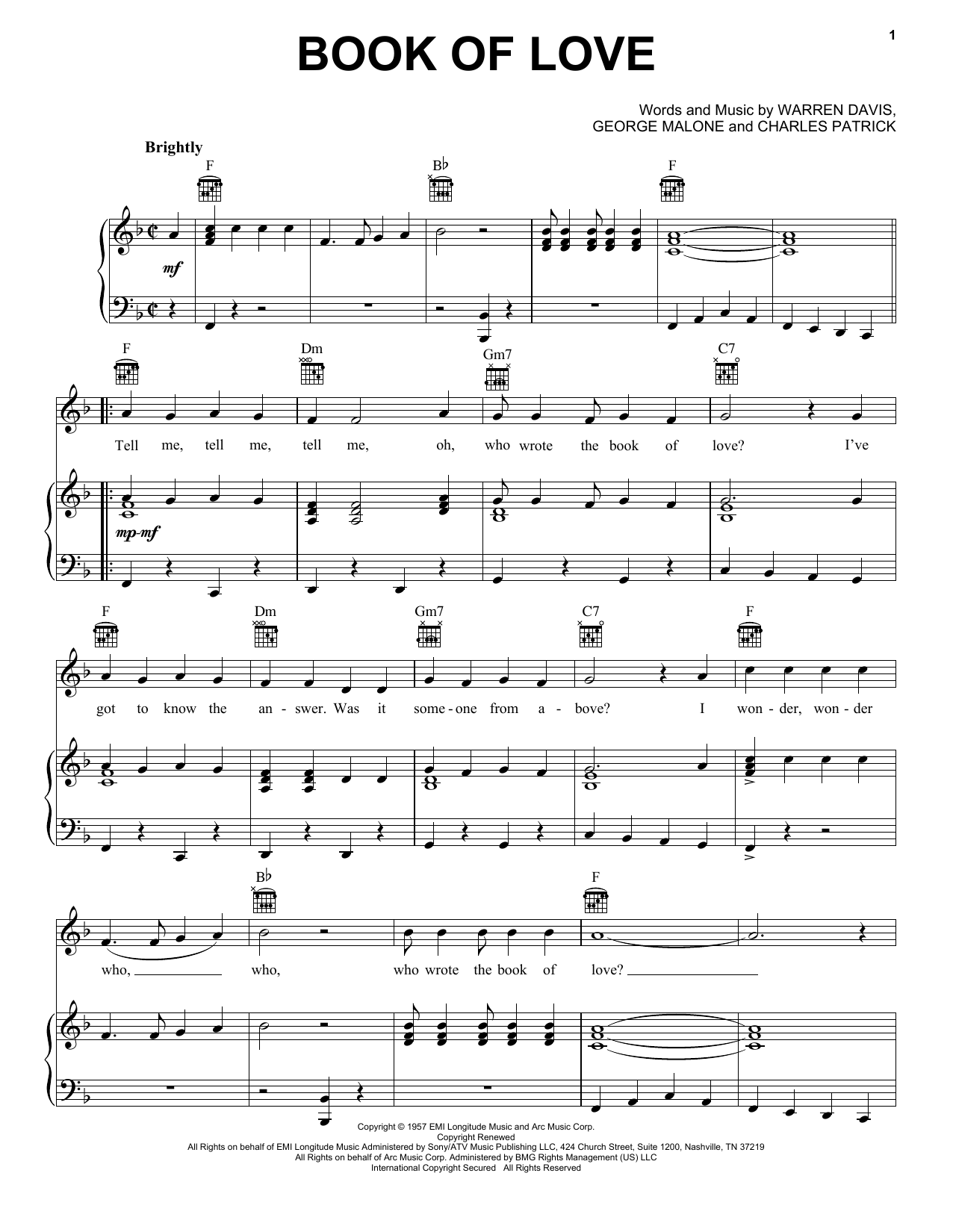 The Monotones Book Of Love sheet music notes and chords - Download Printable PDF and start playing in minutes.