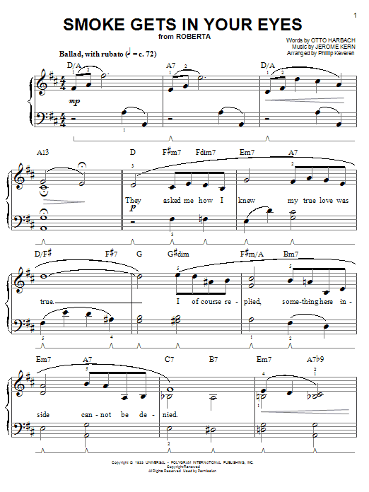 Jerome Kern Smoke Gets In Your Eyes sheet music notes and chords. Download Printable PDF.