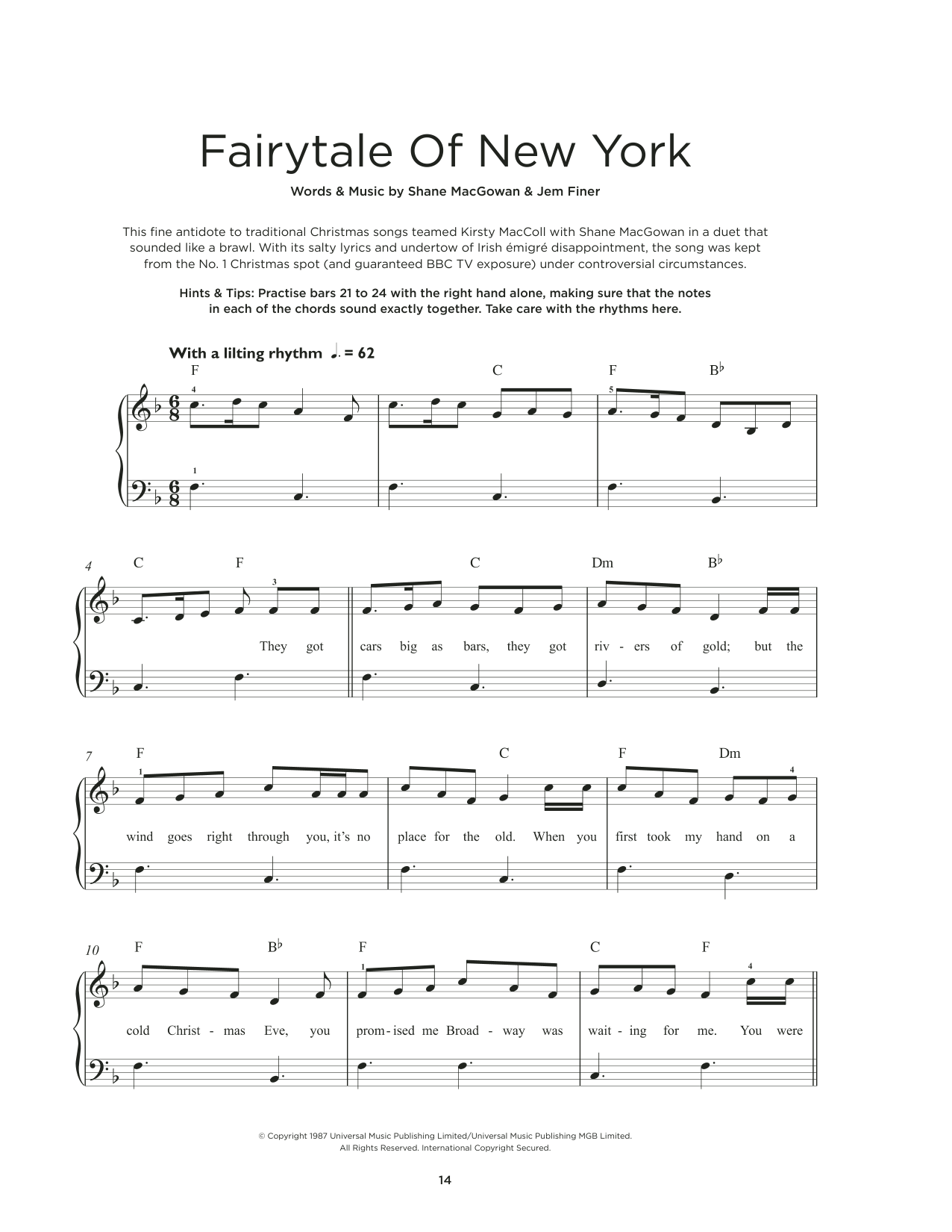 The Pogues & Kirsty MacColl Fairytale Of New York sheet music notes and chords. Download Printable PDF.