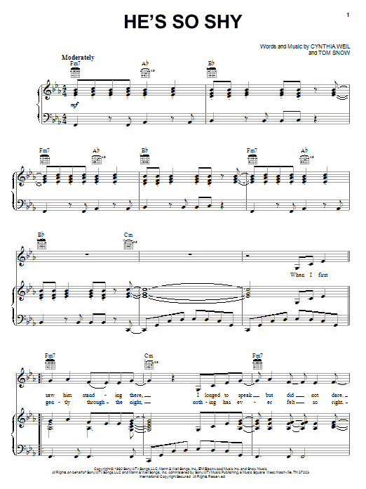The Pointer Sisters He's So Shy sheet music notes and chords - Download Printable PDF and start playing in minutes.