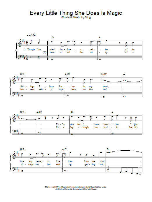 The Police Every Little Thing She Does Is Magic sheet music notes and chords arranged for Easy Piano