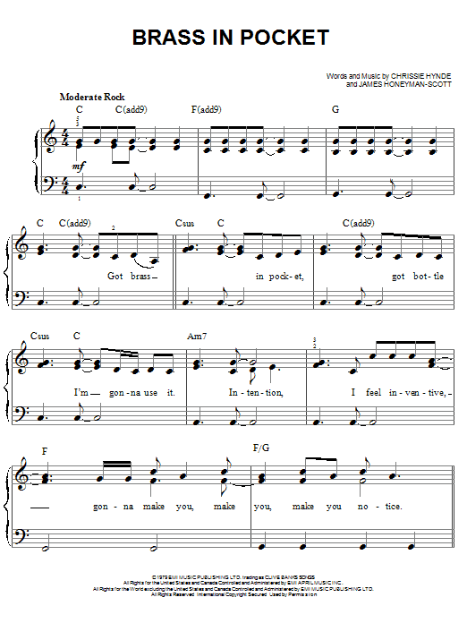 The Pretenders Brass In Pocket sheet music notes and chords. Download Printable PDF.