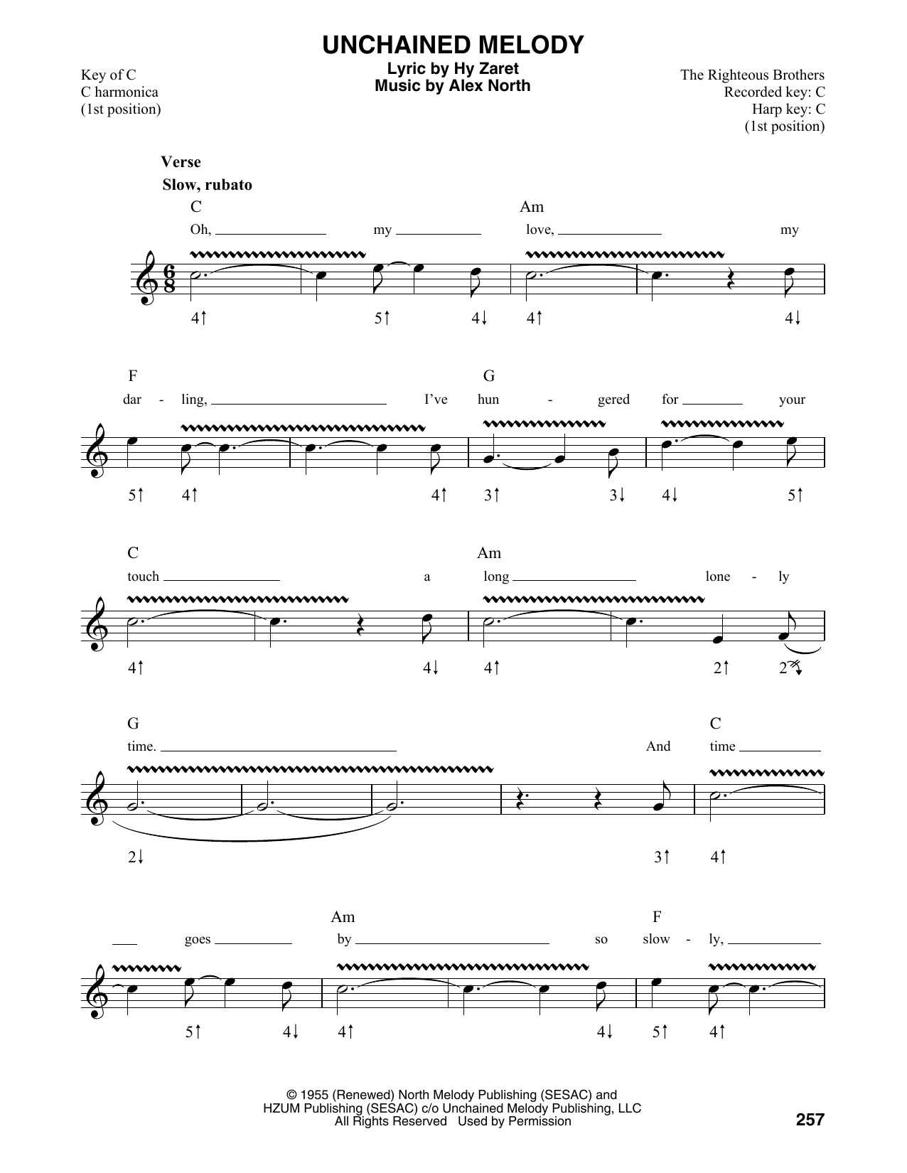 The Righteous Brothers Unchained Melody sheet music notes and chords. Download Printable PDF.