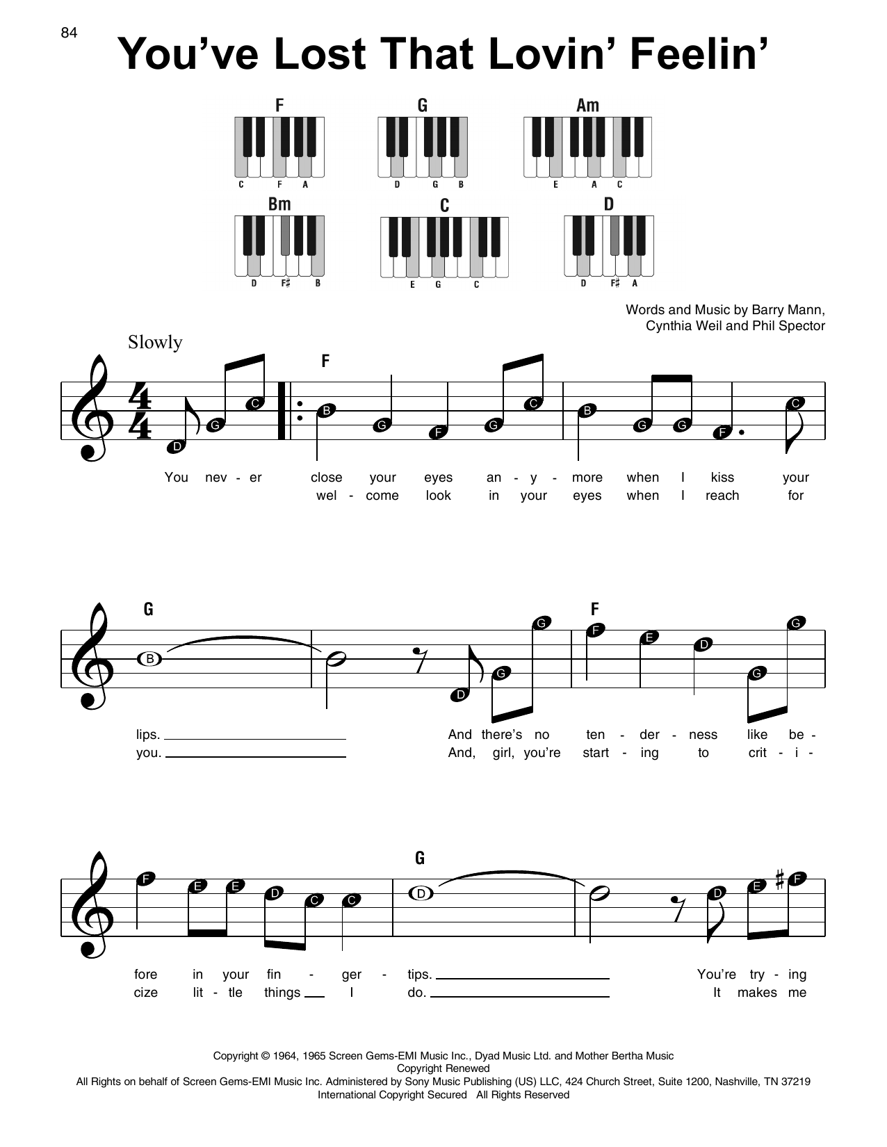 The Righteous Brothers You've Lost That Lovin' Feelin' sheet music notes and chords. Download Printable PDF.