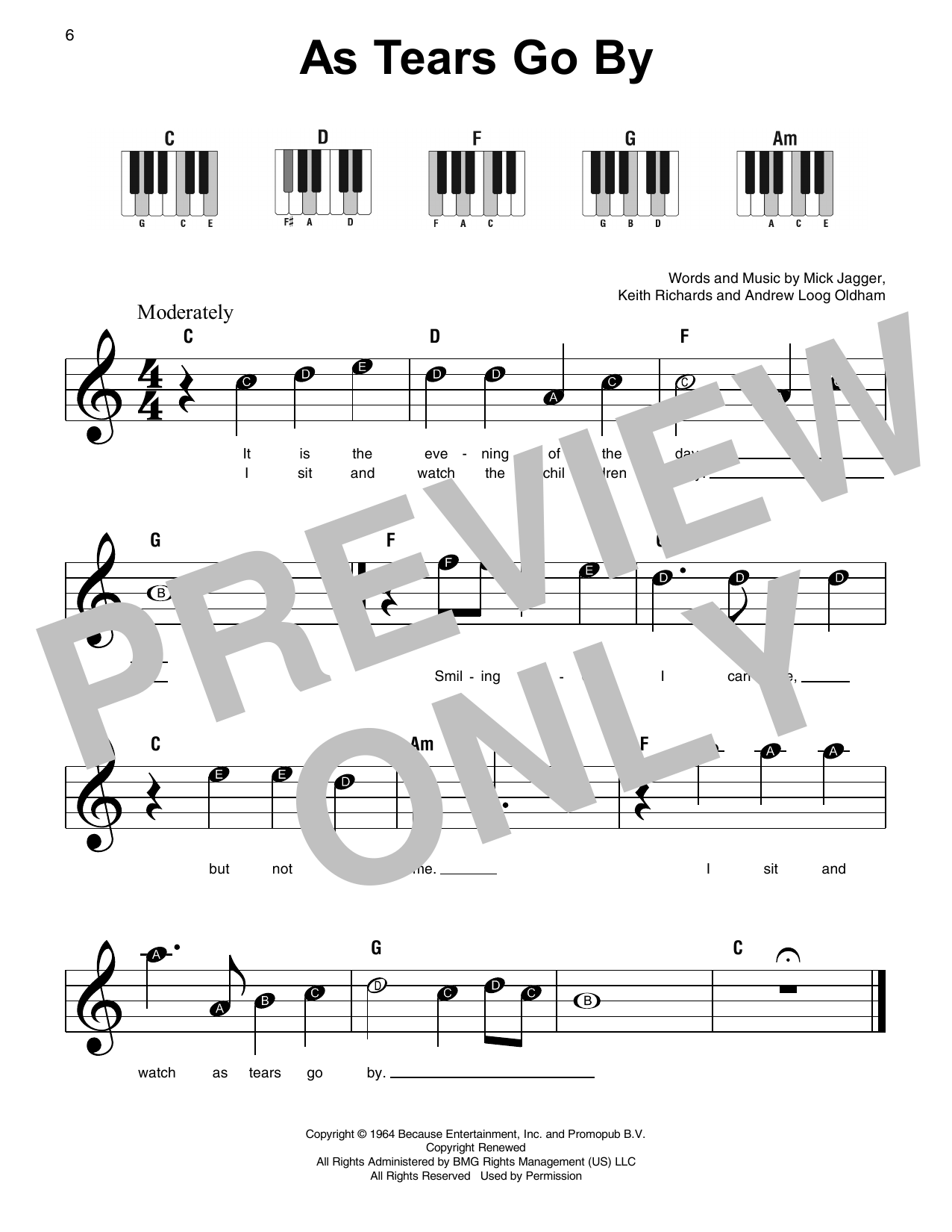 The Rolling Stones As Tears Go By sheet music notes and chords. Download Printable PDF.