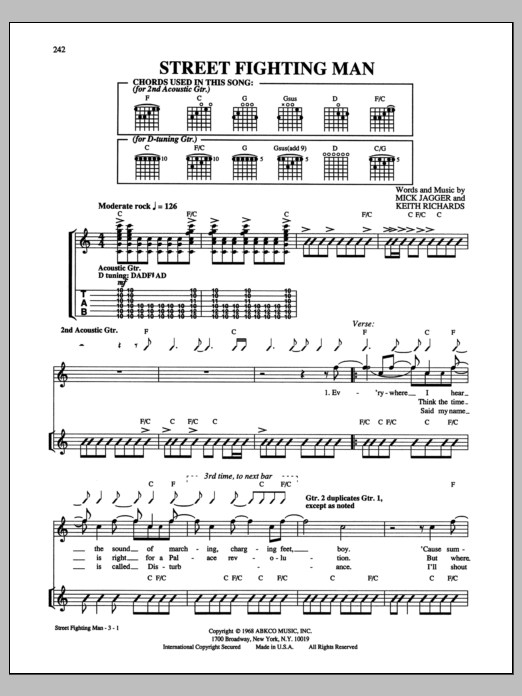 The Rolling Stones Street Fighting Man sheet music notes and chords. Download Printable PDF.