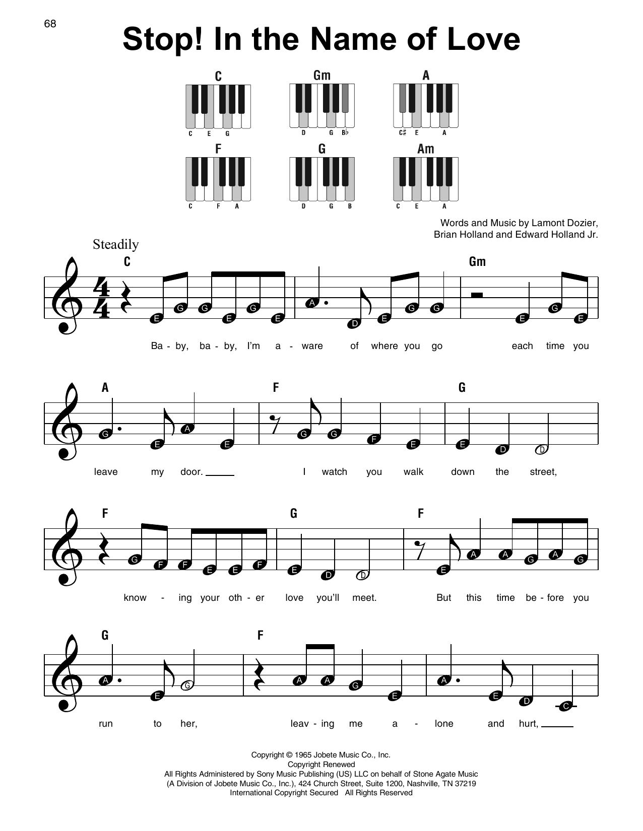 The Supremes Stop! In The Name Of Love sheet music notes and chords. Download Printable PDF.