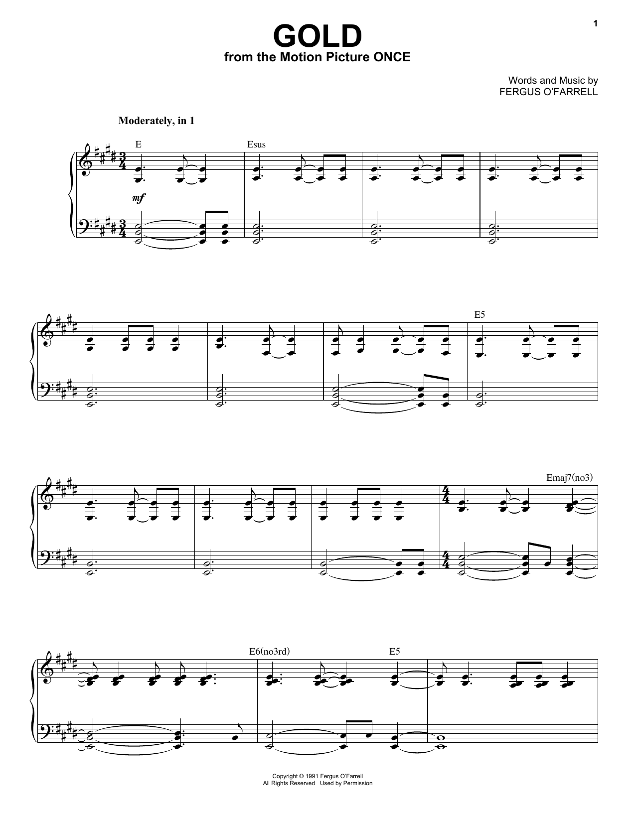 The Swell Season Gold sheet music notes and chords. Download Printable PDF.