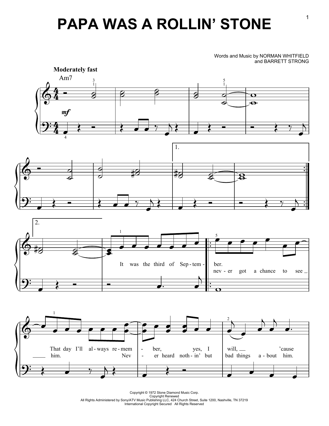 The Temptations Papa Was A Rollin' Stone sheet music notes and chords. Download Printable PDF.