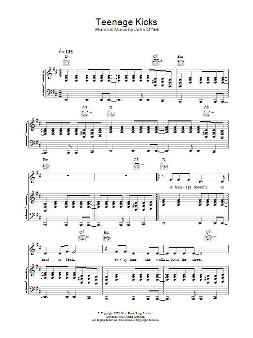 The Undertones Teenage Kicks sheet music notes and chords. Download Printable PDF.