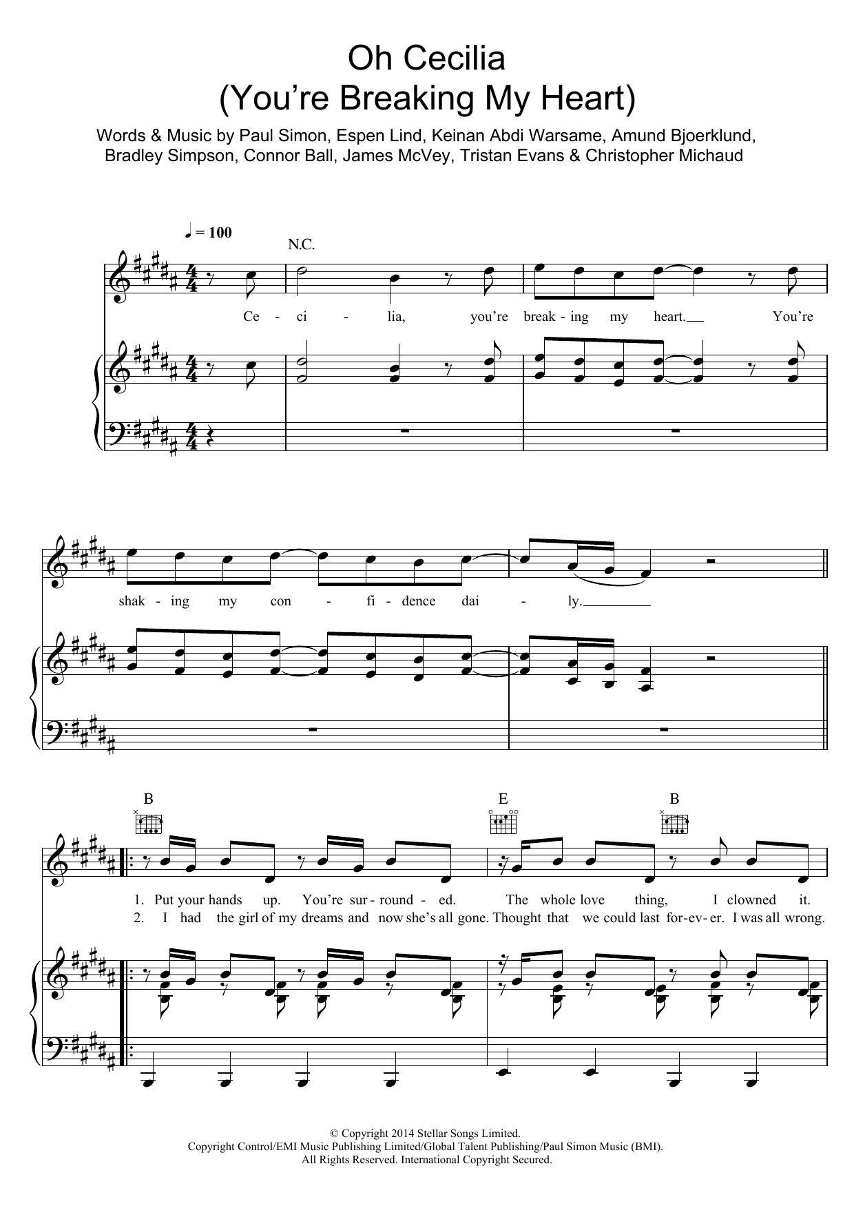 The Vamps Oh Cecilia (Breaking My Heart) sheet music notes and chords. Download Printable PDF.