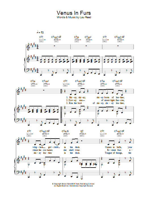 The Velvet Underground Venus In Furs sheet music notes and chords. Download Printable PDF.