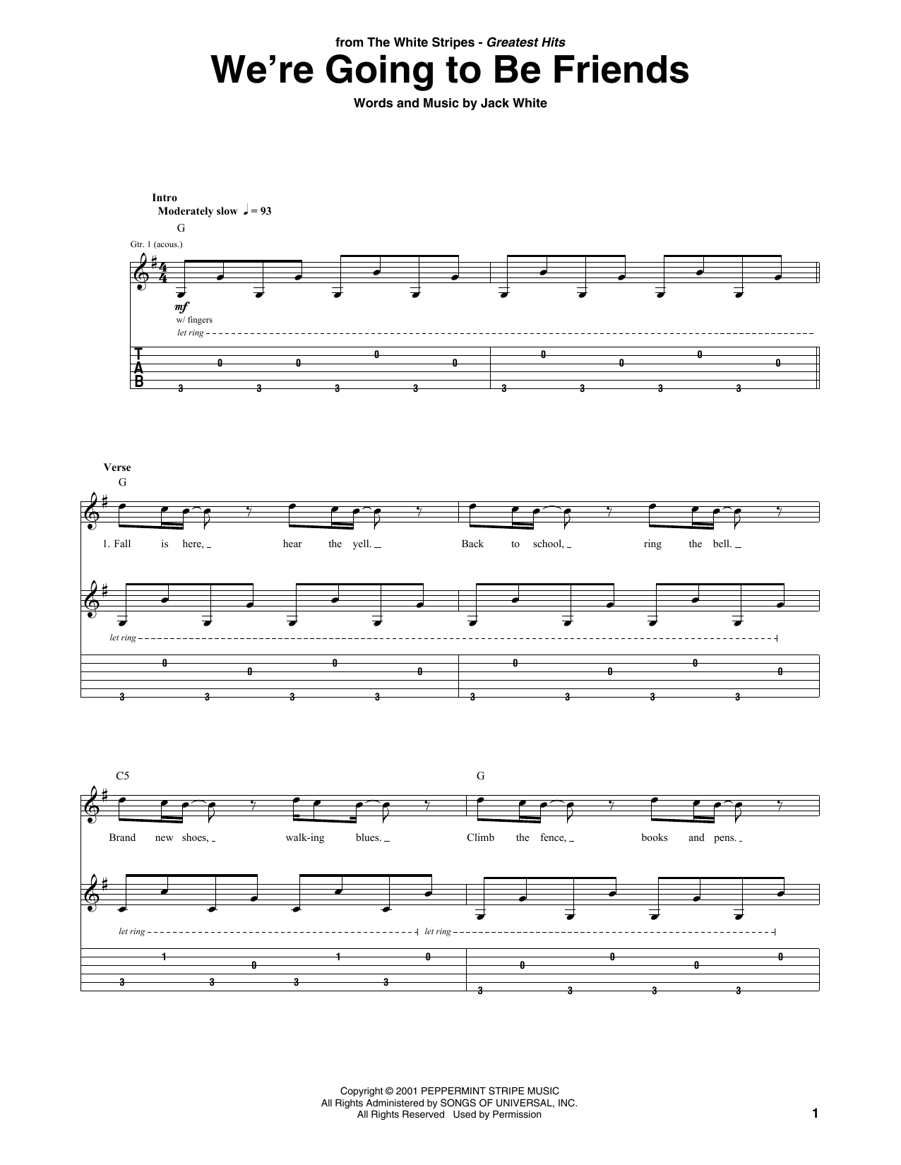 The White Stripes We're Going To Be Friends sheet music notes and chords. Download Printable PDF.