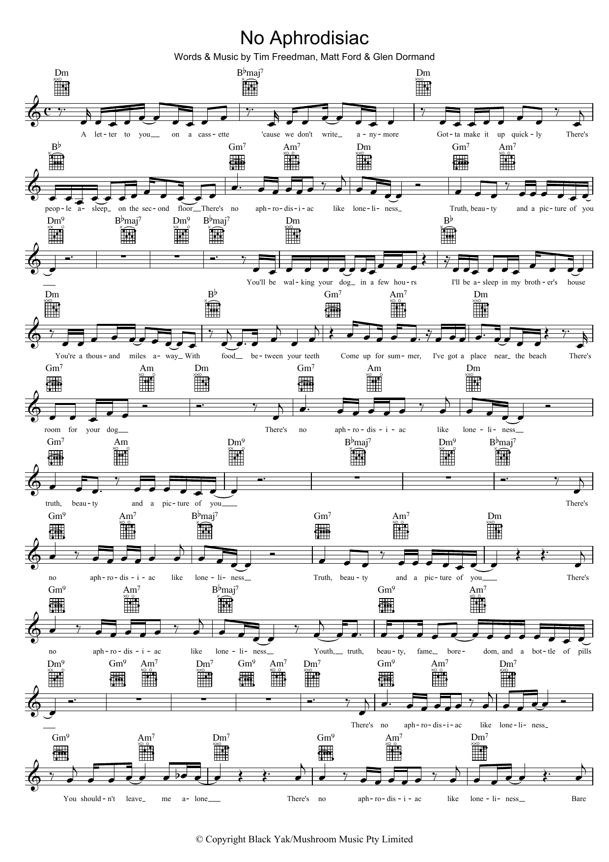 The Whitlams No Aphrodisiac Sheet Music Download Printable PDF Notes FreshSheetMusic