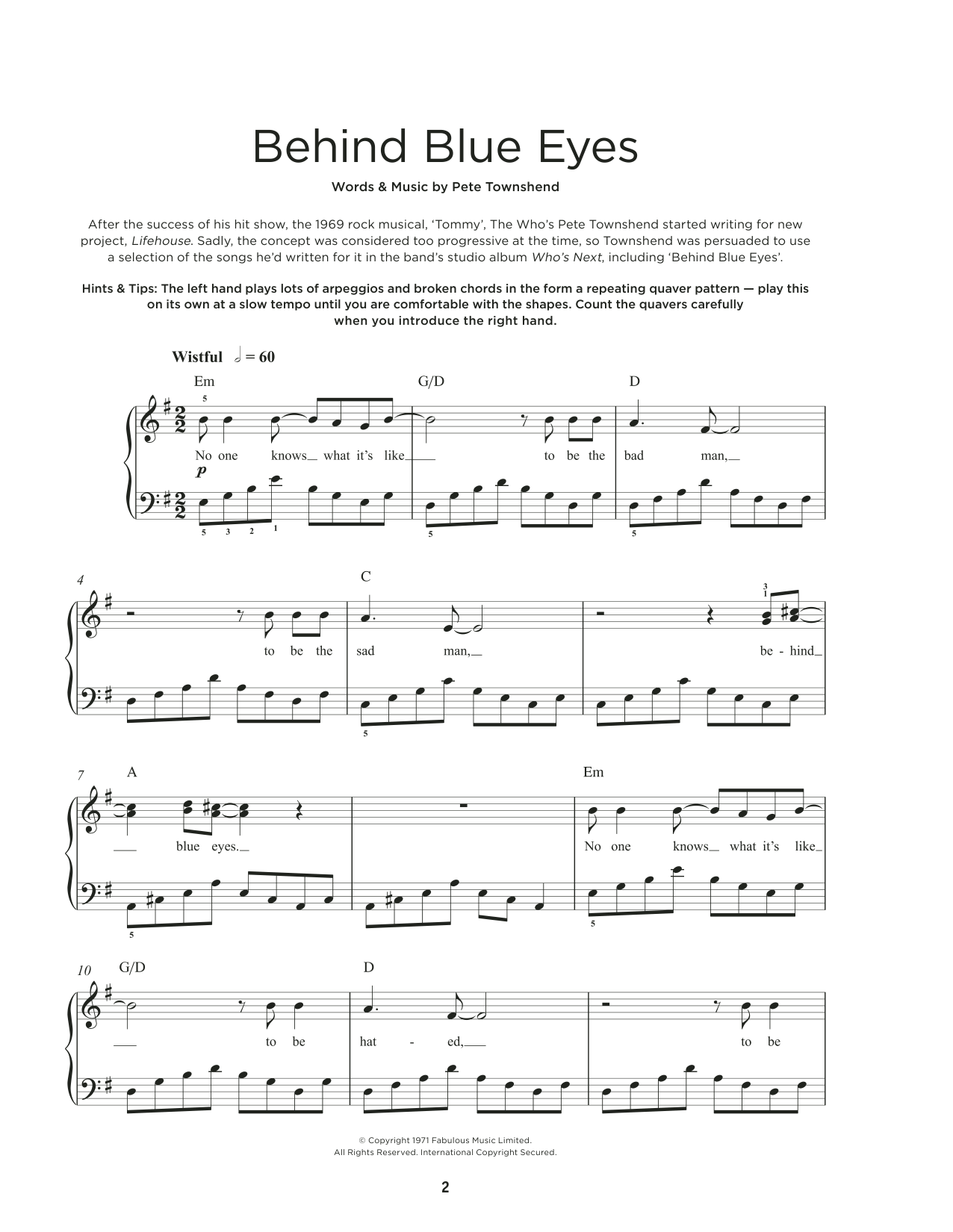 The Who Behind Blue Eyes sheet music notes and chords. Download Printable PDF.