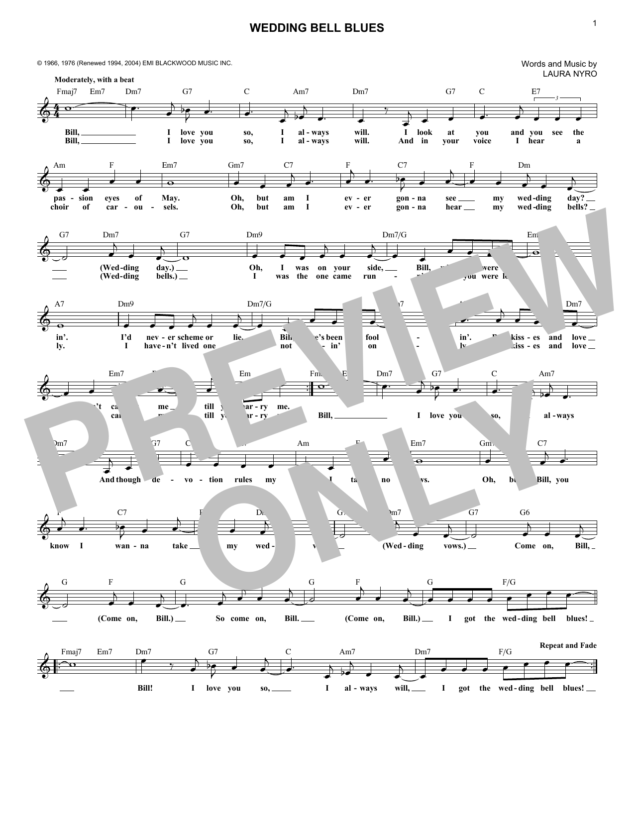 The 5th Dimension "Wedding Bell Blues" Sheet Music PDF Notes, Chords