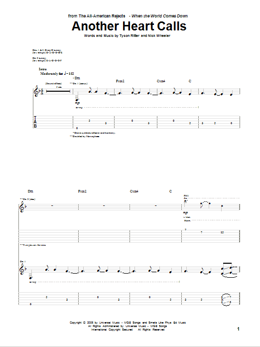 Learn to play The All-American Rejects Another Heart Calls sheet music for Guitar Tab in minutes. Price: 7.8900$ The All-American Rejects Another Heart Calls sheet music notes and chords arranged for Guitar Tab