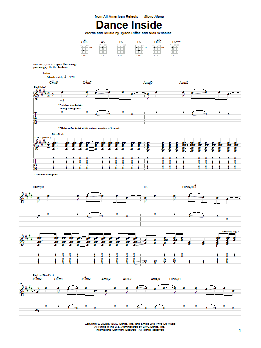 The All-American Rejects Dance Inside sheet music notes and chords. Download Printable PDF.