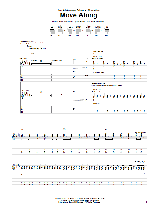 The All-American Rejects Move Along sheet music notes and chords. Download Printable PDF.