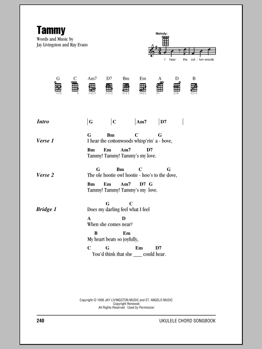 The Ames Brothers Tammy sheet music notes and chords. Download Printable PDF.