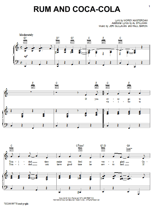 krøllet panel Meget rart godt The Andrews Sisters "Rum And Coca-Cola" Sheet Music Notes, Chords |  Download Printable PDF 469697 Score