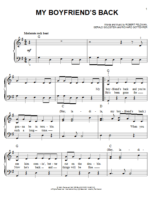 Learn to play The Angels My Boyfriend's Back sheet music for Lead Sheet / Fake Book in minutes. The Angels My Boyfriend's Back sheet music notes and chords. Download Printable PDF.