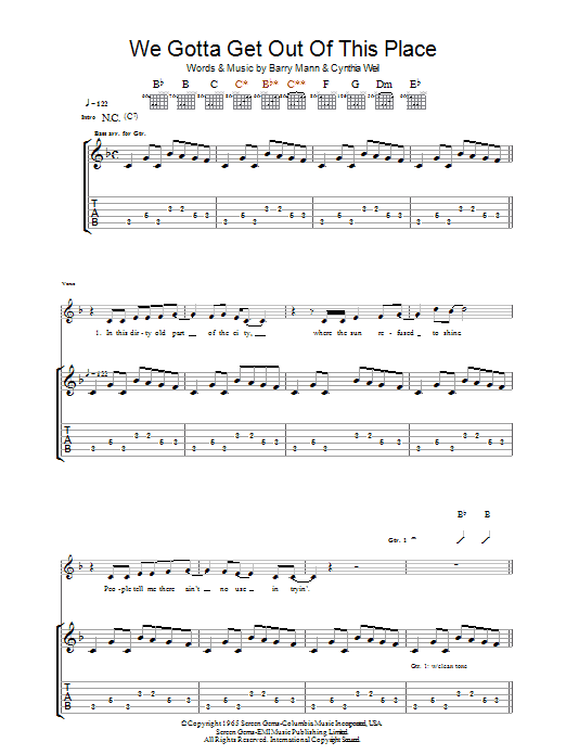 The Animals We Gotta Get Out Of This Place Sheet Music Pdf Notes Chords Rock Score Lead Sheet Fake Book Download Printable Sku 183754