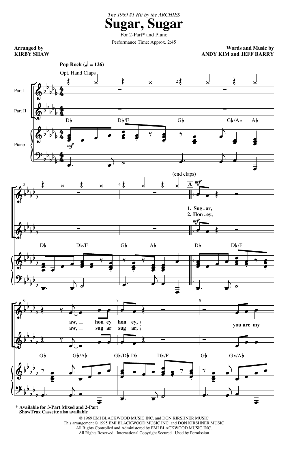 Learn to play The Archies Sugar, Sugar (arr. Kirby Shaw) sheet music for 3-Part Mixed Choir in minutes. Price: 3.9900$ The Archies Sugar, Sugar (arr. Kirby Shaw) sheet music notes and chords arranged for 3-Part Mixed Choir