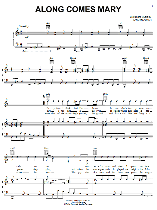 The Association Along Comes Mary sheet music for Piano, Vocal & Guitar (Right-Hand Melody) in minutes. Price: 7.8900$ The Association Along Comes Mary sheet music notes and chords. Download Printable PDF.