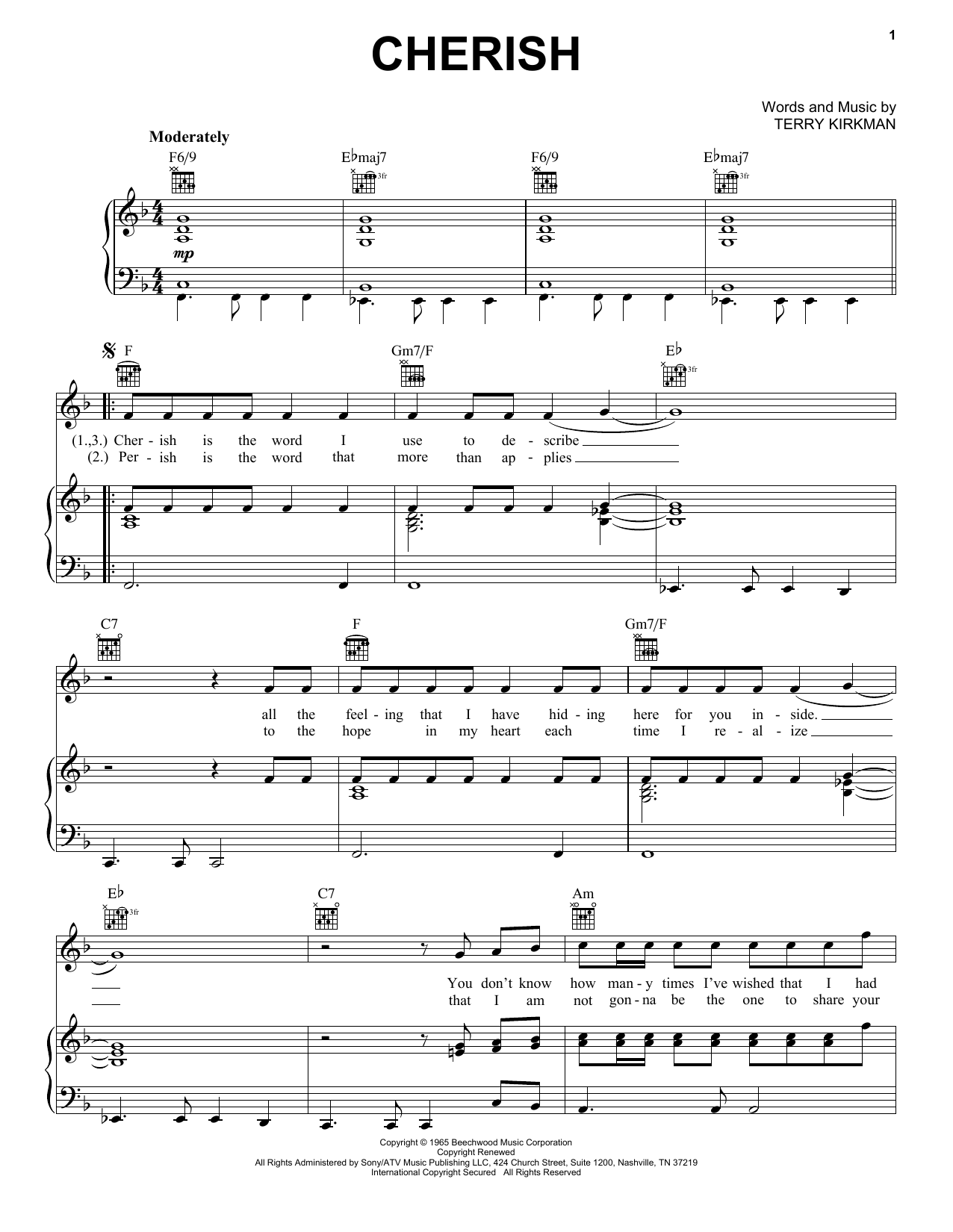 The Association Cherish sheet music notes and chords. Download Printable PDF.