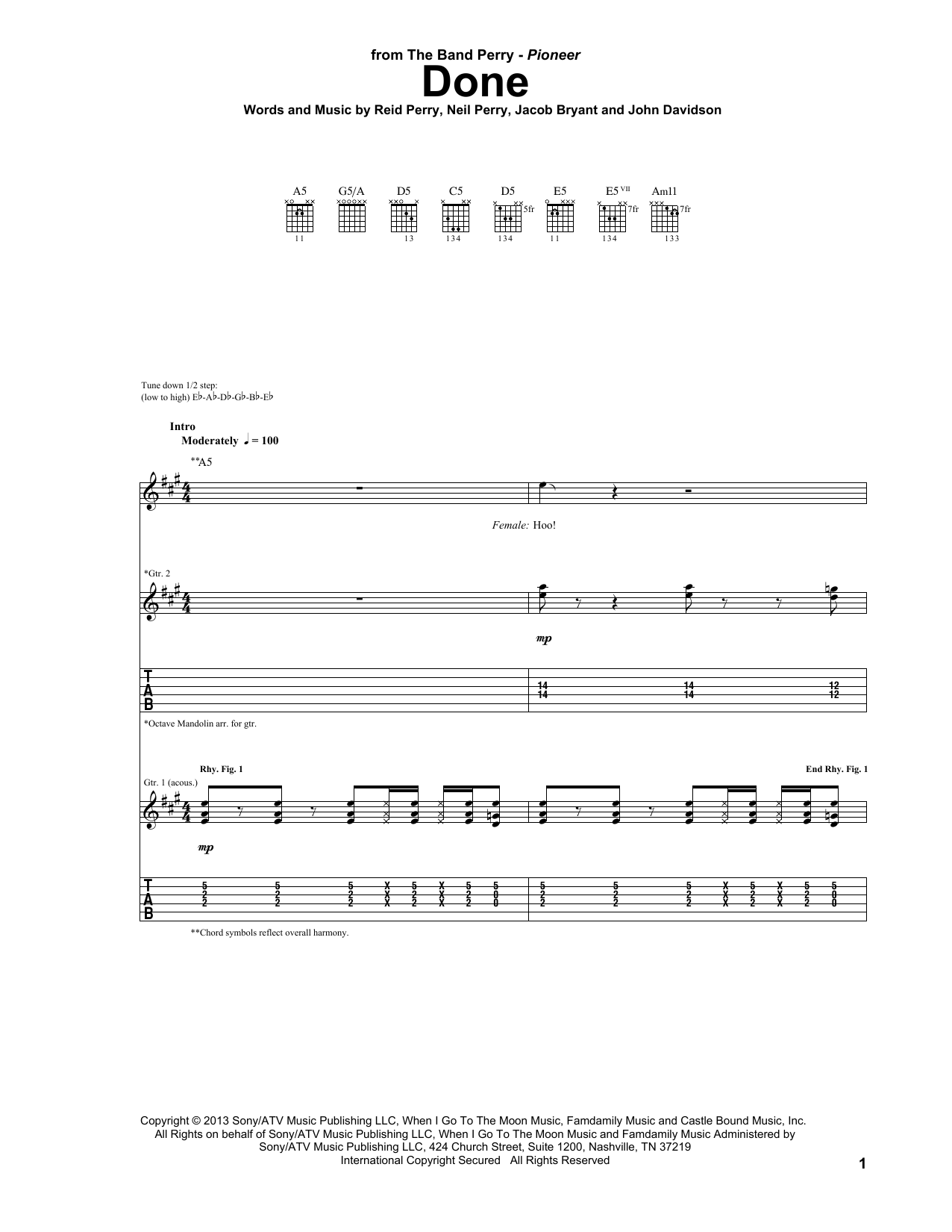 The Band Perry Done sheet music notes and chords. Download Printable PDF.