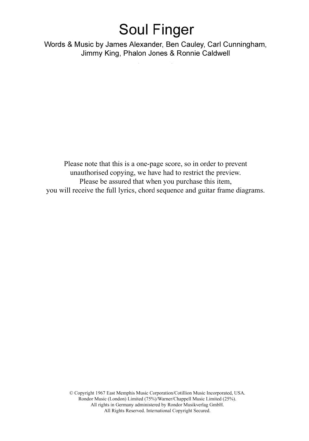 Learn to play The Bar-Kays Soul Finger sheet music for Piano, Vocal & Guitar (Right-Hand Melody) in minutes. The Bar-Kays Soul Finger sheet music notes and chords
