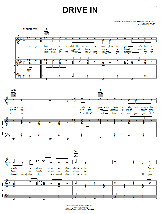 The Beach Boys Drive In sheet music notes and chords. Download Printable PDF.