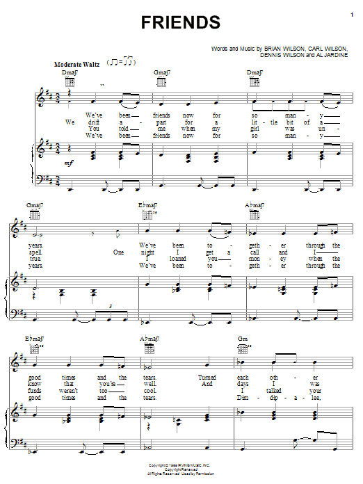 The Beach Boys Friends sheet music notes and chords. Download Printable PDF.