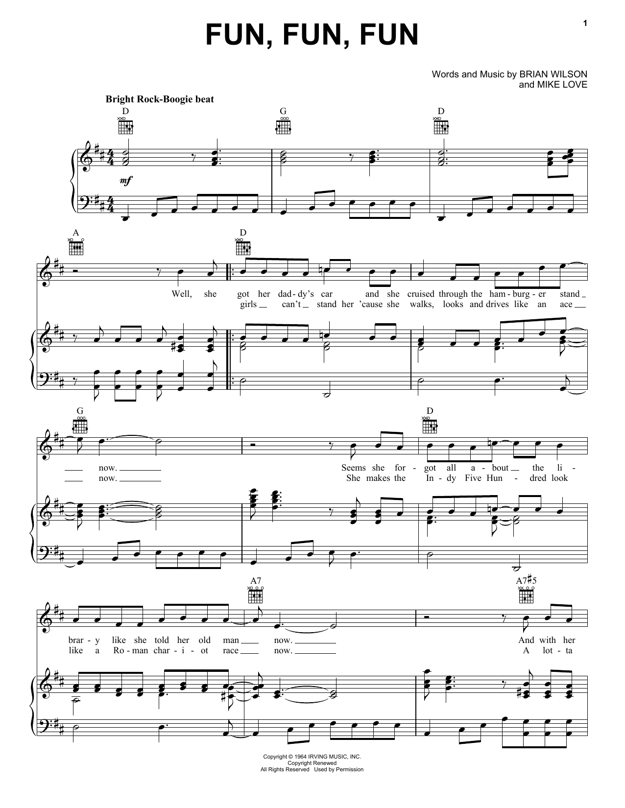 The Beach Boys Fun, Fun, Fun sheet music notes and chords. Download Printable PDF.