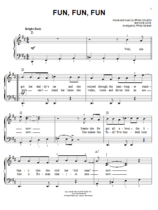 Learn to play The Beach Boys Fun, Fun, Fun sheet music for Easy Piano in minutes. Price: 6.9900$ The Beach Boys Fun, Fun, Fun sheet music notes and chords arranged for Easy Piano