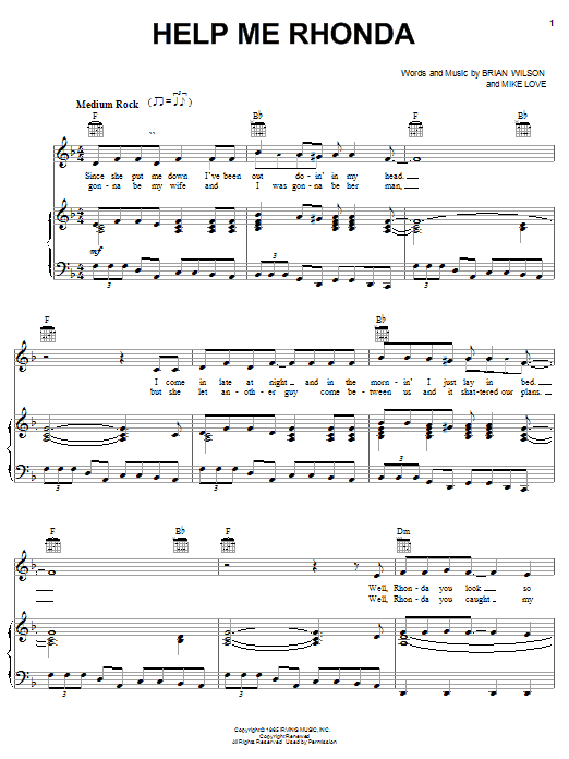 The Beach Boys Help Me Rhonda sheet music notes and chords. Download Printable PDF.