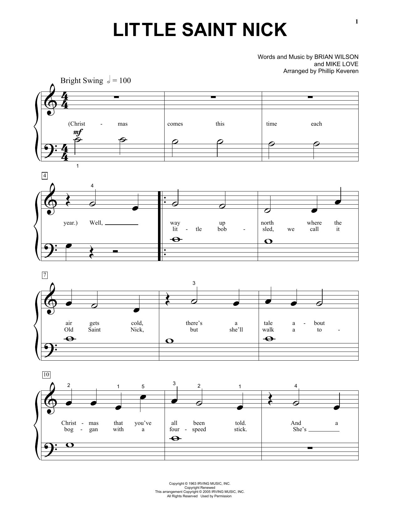 Learn to play The Beach Boys Little Saint Nick sheet music for Beginning Piano Solo in minutes. Price: 6.9900$ The Beach Boys Little Saint Nick sheet music notes and chords arranged for Beginning Piano Solo