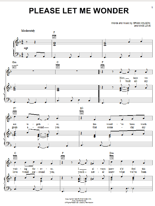 The Beach Boys Please Let Me Wonder Sheet Music Pdf Notes
