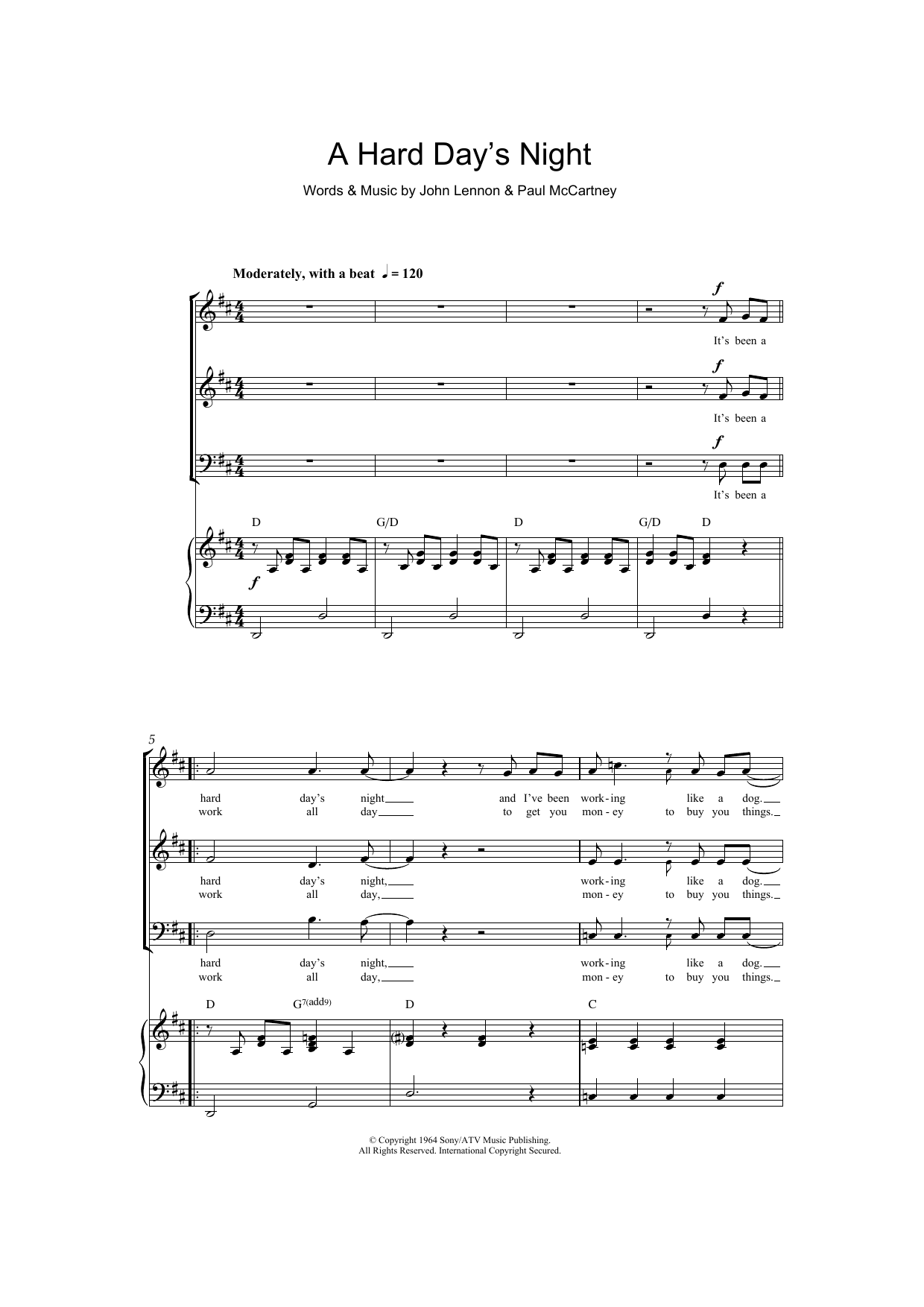 Learn to play The Beatles A Hard Day's Night (arr. Barrie Carson Turner) sheet music for SAB Choir in minutes. Price: 3.9900$ The Beatles A Hard Day's Night (arr. Barrie Carson Turner) sheet music notes and chords arranged for SAB Choir