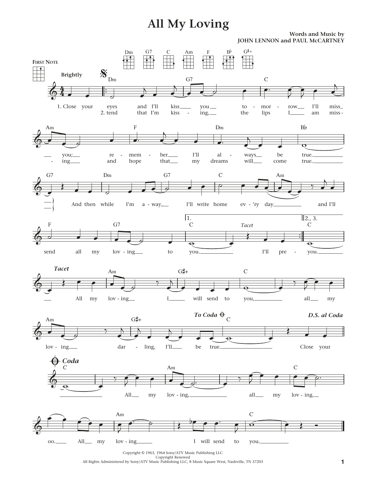The Beatles "All My Loving (from The Daily (arr. Liz and Jim Sheet Music PDF Notes, Chords | Oldies Score Ukulele Download Printable. SKU: 184254