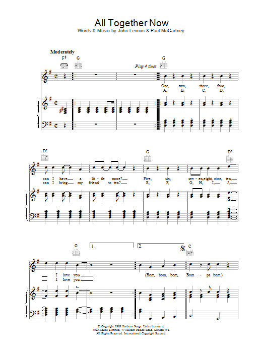 The Beatles All Together Now sheet music notes and chords. Download Printable PDF.