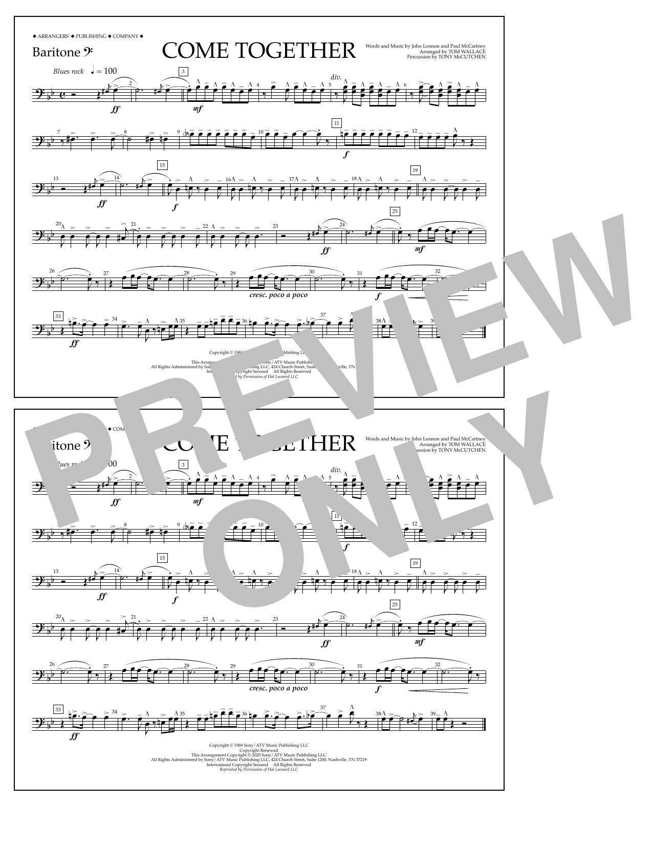 Learn to play The Beatles Come Together (arr. Tom Wallace) - Baritone B.C. sheet music for Marching Band in minutes. Price: 7.8900$ The Beatles Come Together (arr. Tom Wallace) - Baritone B.C. sheet music notes and chords arranged for Marching Band
