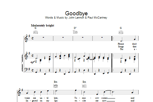 The Beatles Goodbye sheet music notes and chords. Download Printable PDF.