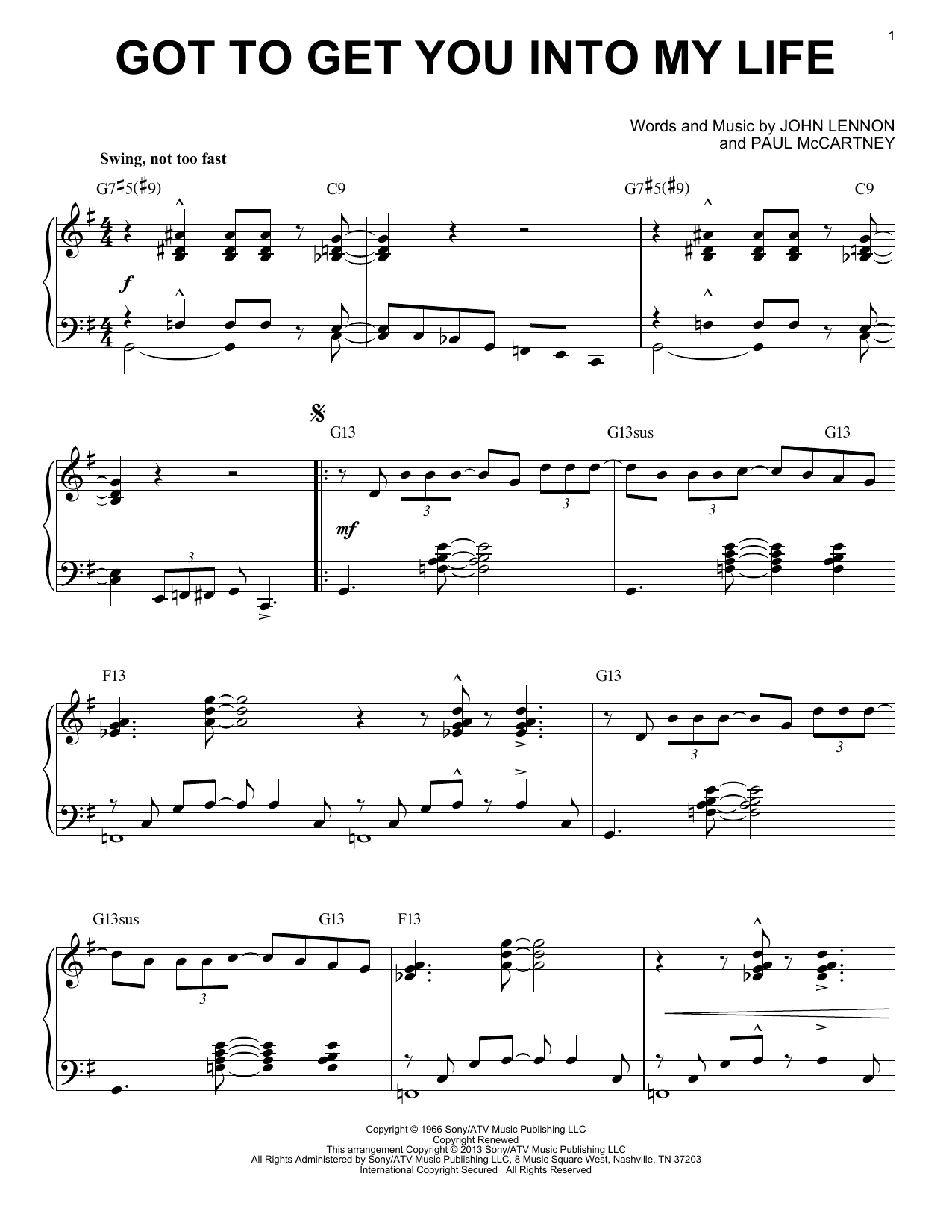 The Beatles Got To Get You Into My Life Jazz Version Arr