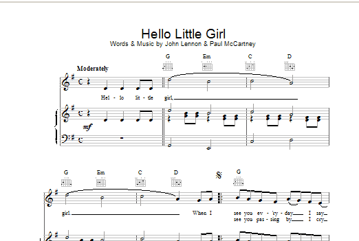 The Beatles Hello Little Girl sheet music notes and chords. Download Printable PDF.