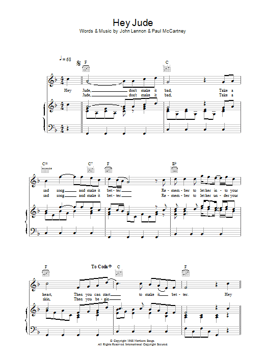 The Beatles Hey Jude Sheet Music PDF Notes Chords Pop Score Flute 