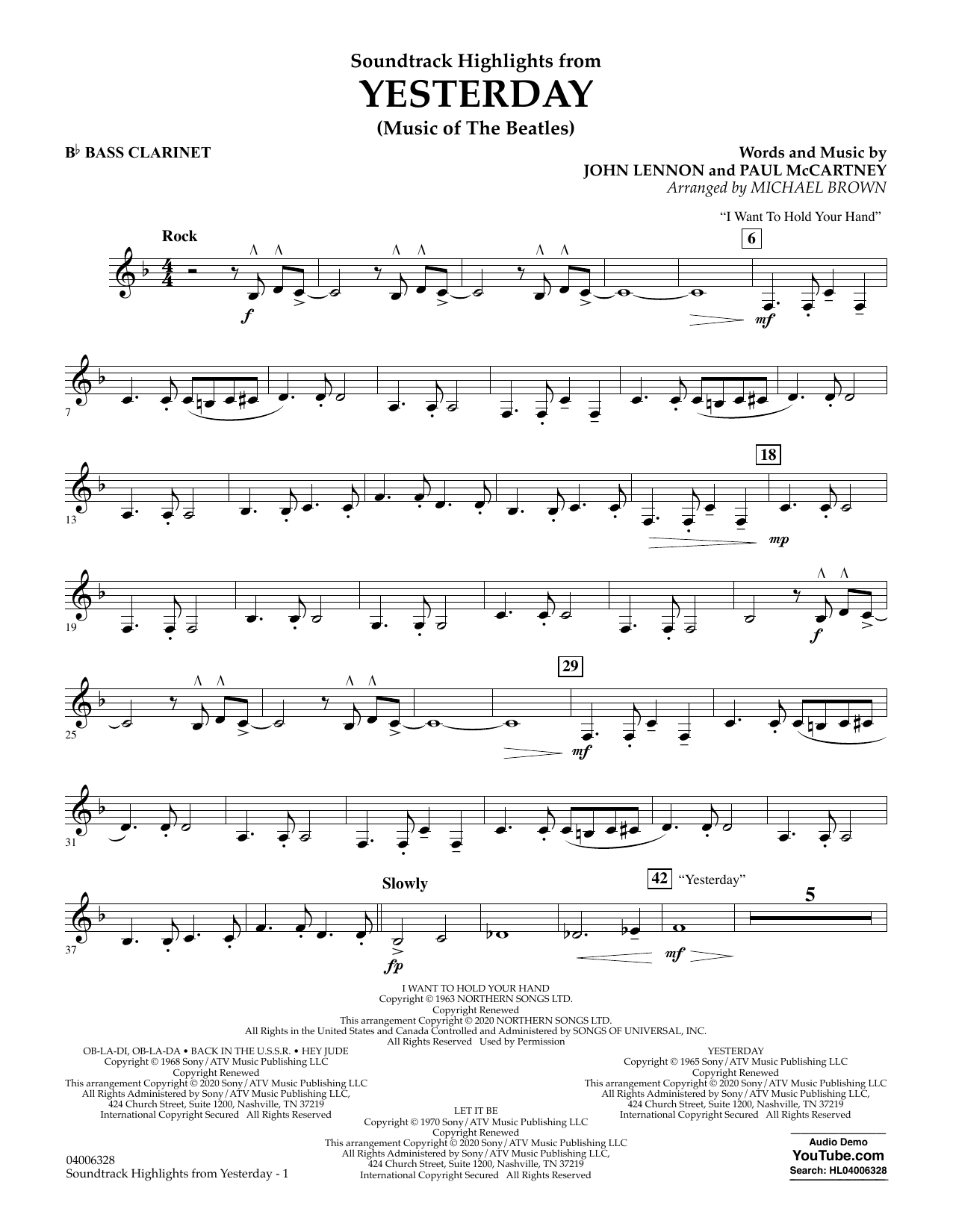Learn to play The Beatles Highlights from Yesterday (Music Of The Beatles) (arr. Michael Brown) - Bb Bass Clarinet sheet music for Concert Band in minutes. The Beatles Highlights from Yesterday (Music Of The Beatles) (arr. Michael Brown) - Bb Bass Clarinet sheet music notes and chords. Download Printable PDF.