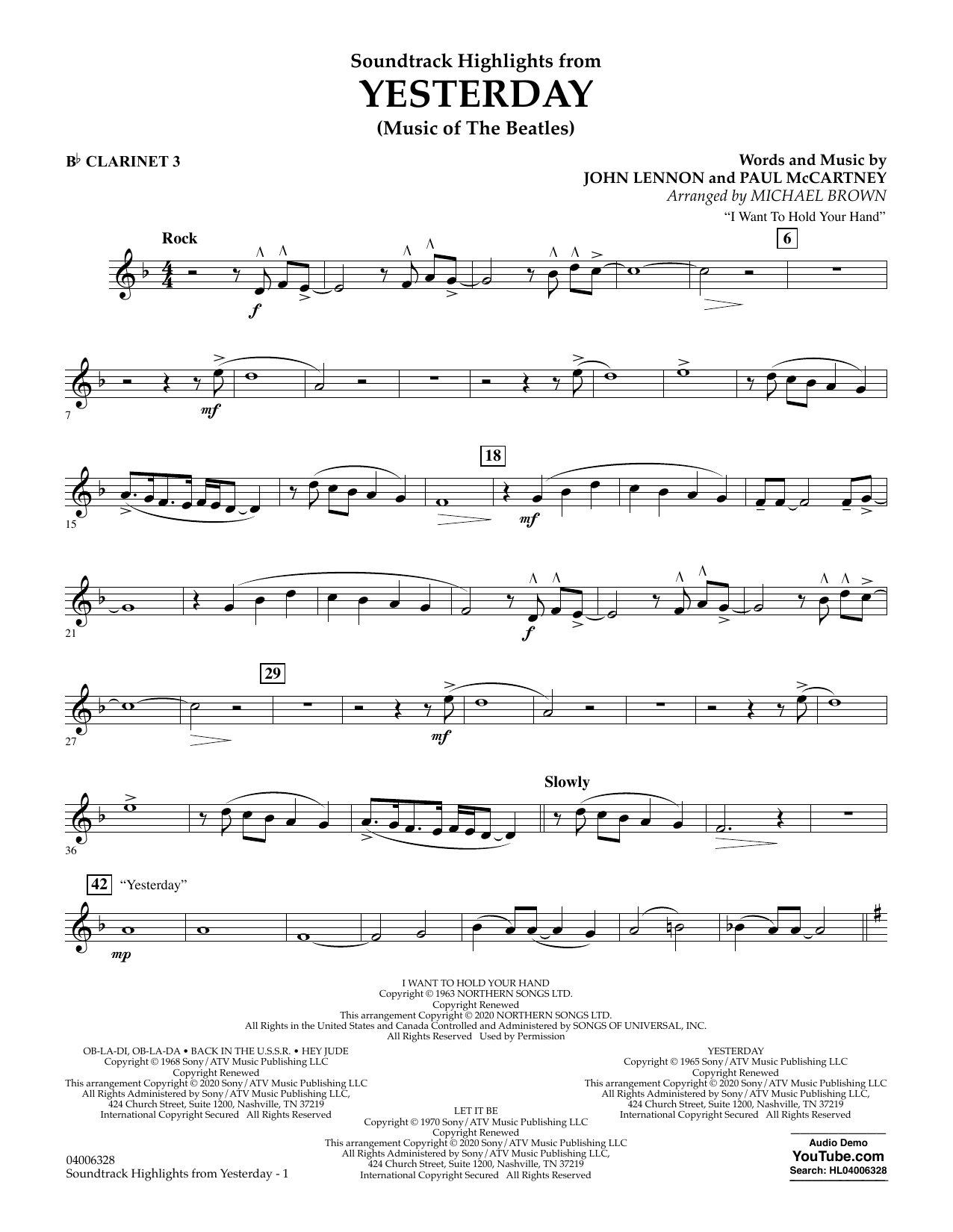 Learn to play The Beatles Highlights from Yesterday (Music Of The Beatles) (arr. Michael Brown) - Bb Clarinet 3 sheet music for Concert Band in minutes. The Beatles Highlights from Yesterday (Music Of The Beatles) (arr. Michael Brown) - Bb Clarinet 3 sheet music notes and chords. Download Printable PDF.