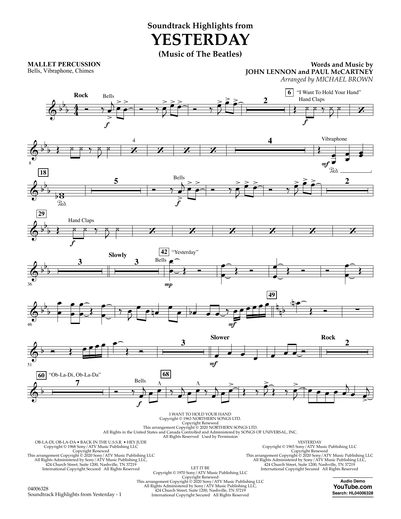 Learn to play The Beatles Highlights from Yesterday (Music Of The Beatles) (arr. Michael Brown) - Mallet Percussion sheet music for Concert Band in minutes. The Beatles Highlights from Yesterday (Music Of The Beatles) (arr. Michael Brown) - Mallet Percussion sheet music notes and chords. Download Printable PDF.